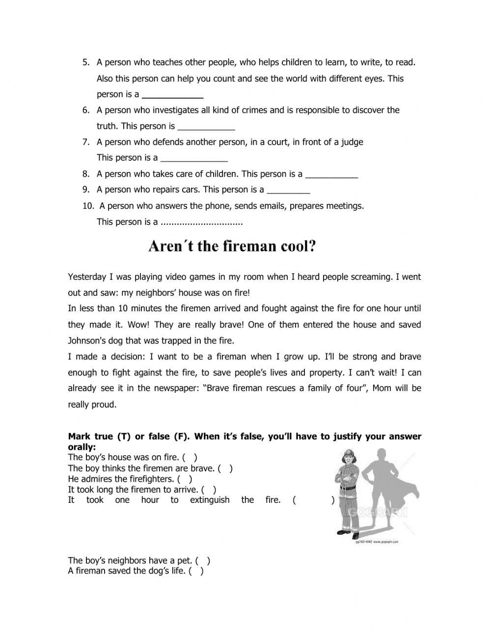 Jobs vocabulary, City and directions worksheet