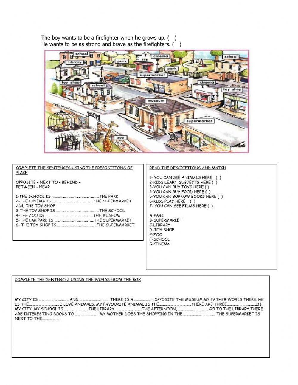 Jobs vocabulary, City and directions worksheet