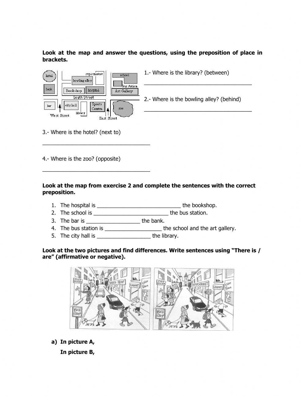Jobs vocabulary, City and directions worksheet