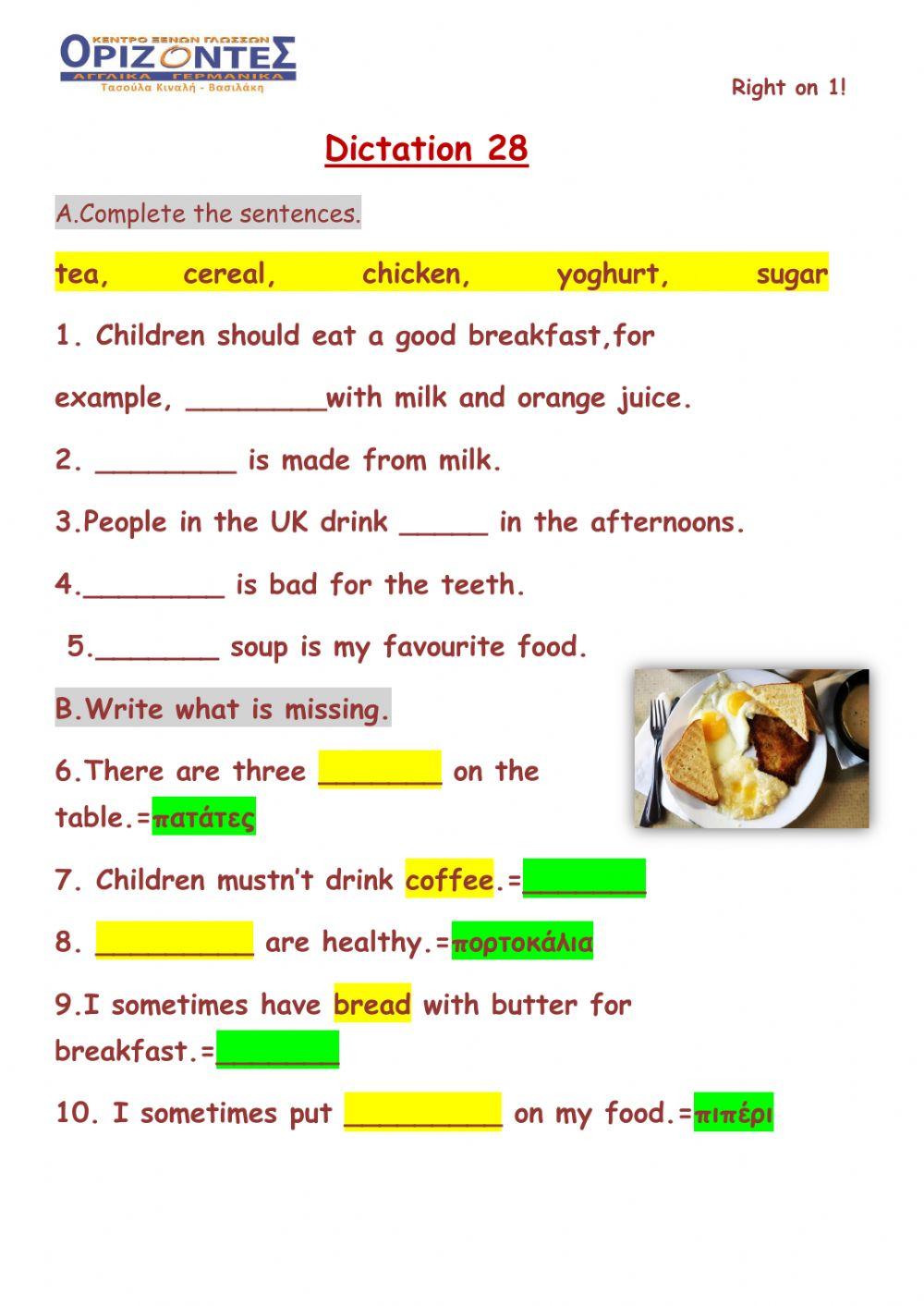 Right on 1! A class. Dictation 28 B