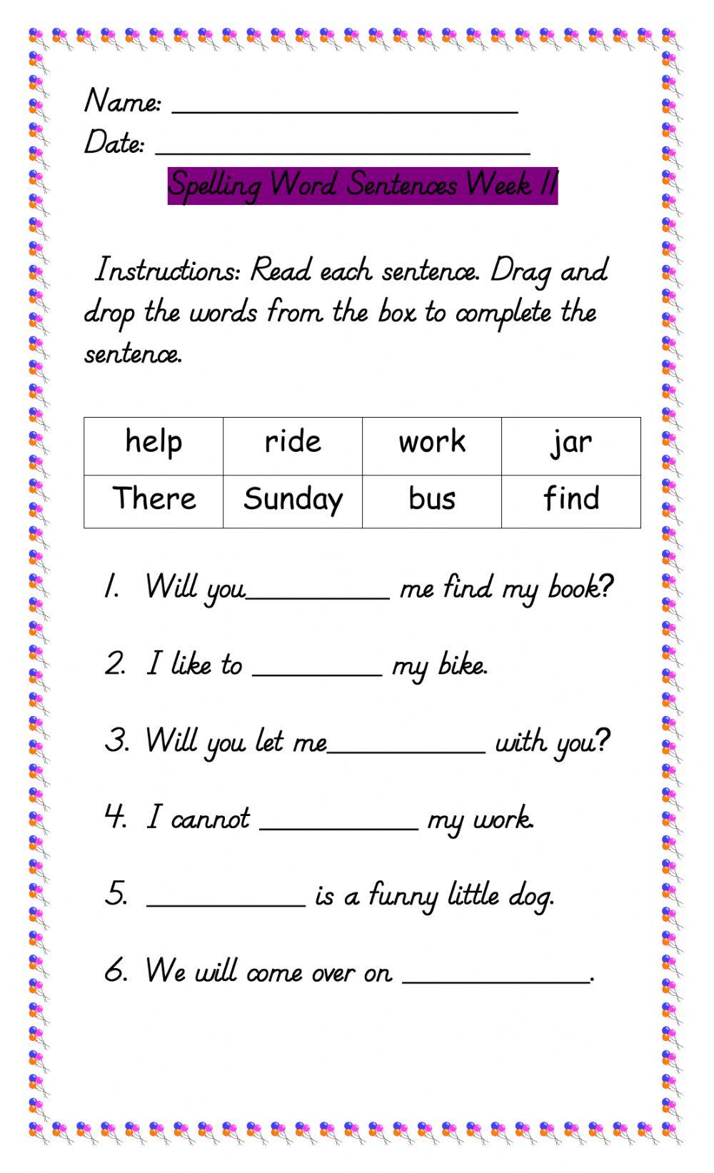 Spelling word sentences