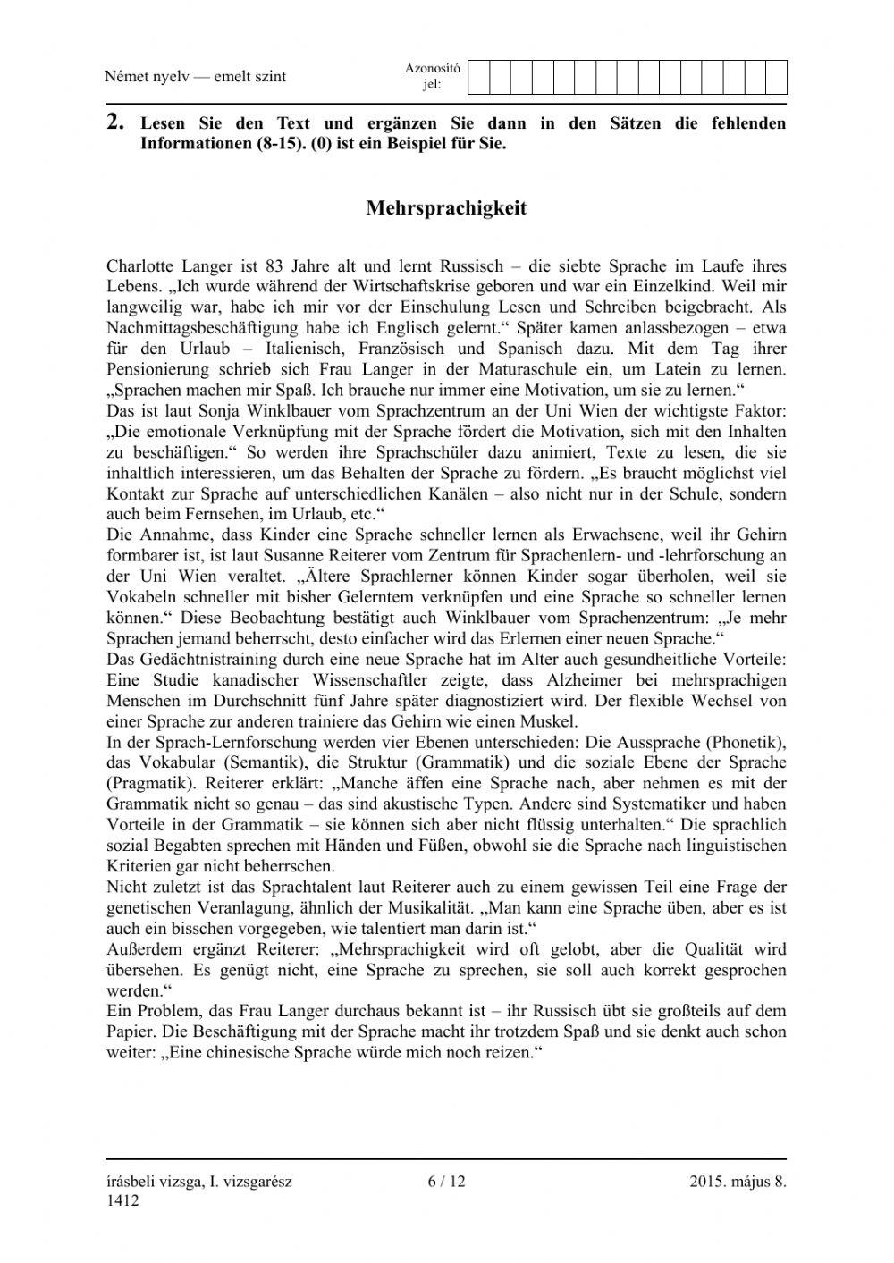 Abituraufgaben 2015. 05.08. Oberstufe