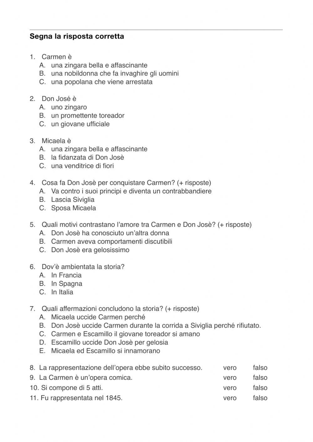 Carmen di Bizet Verifica Carmen di Bizet Verifica