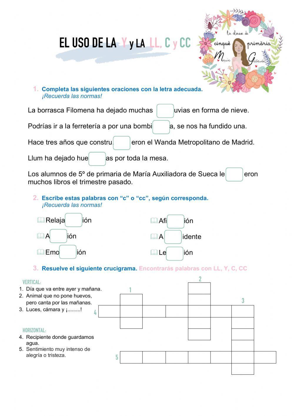 Uso de la -ll-, -y-, -c- y -cc-