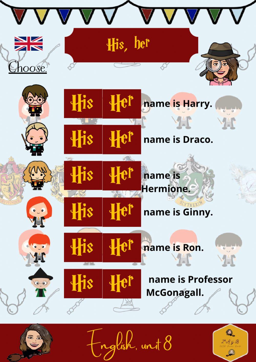 His, her. | Free Interactive Worksheets | 636570