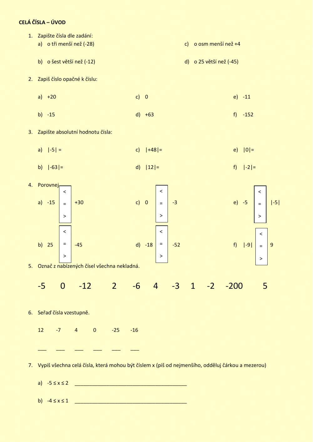 Celá čísla - úvod
