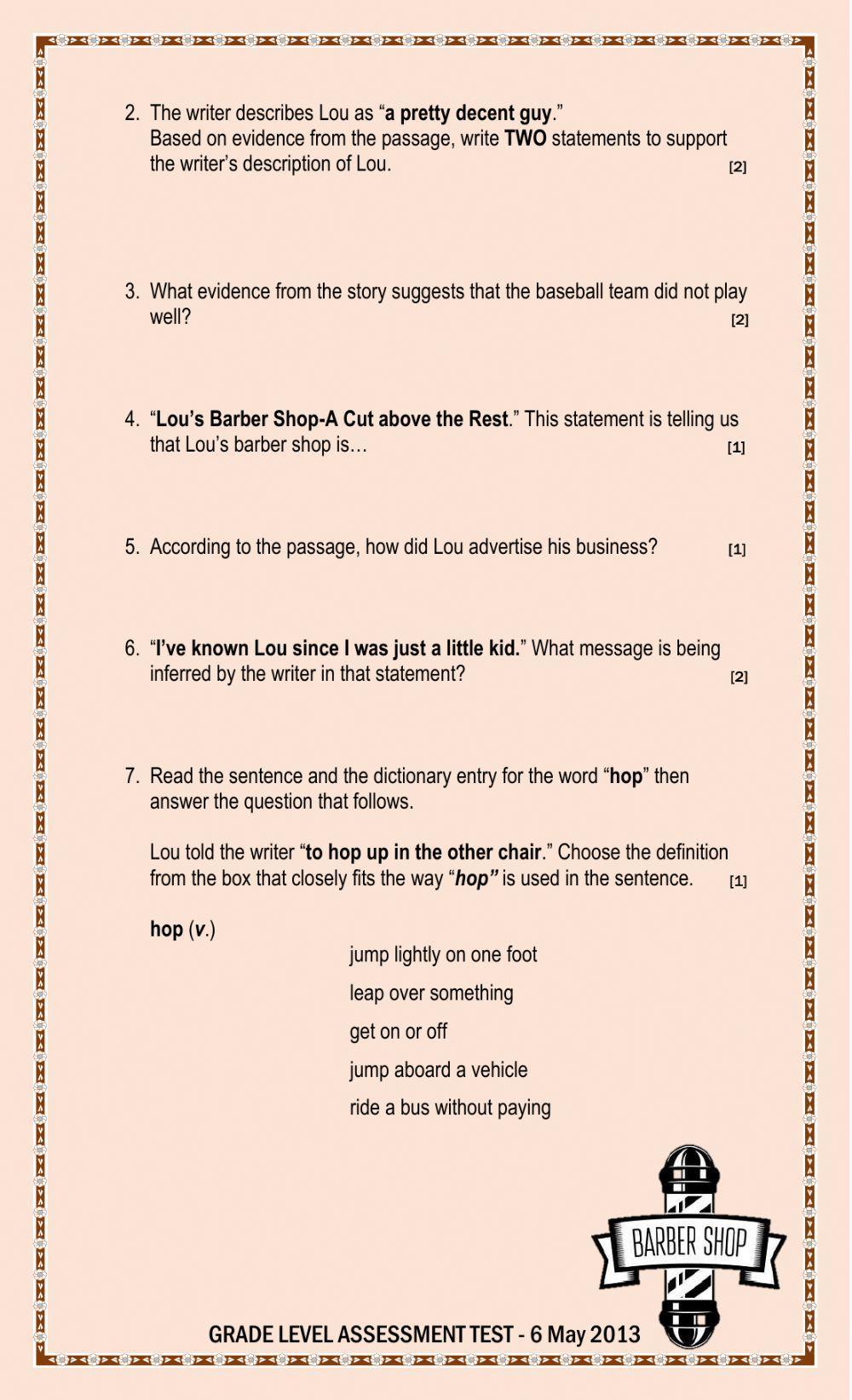 Reading Comprehension -The Haircut-