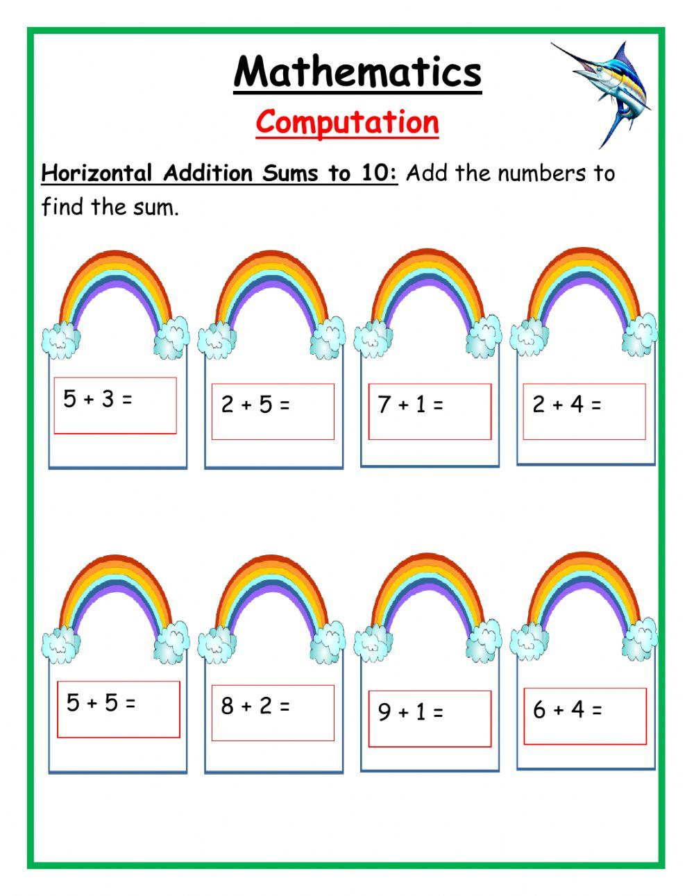 Horizontal addition sums to 10