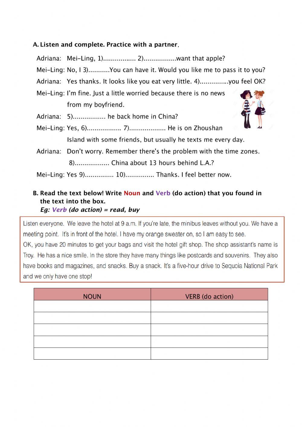 Exercise 4: Listening Section and Noun and Verb from a text