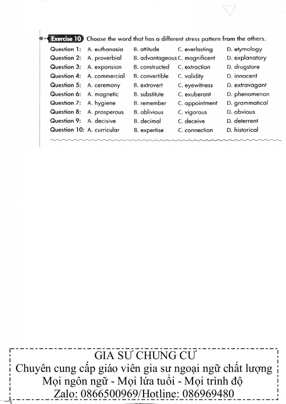 Tự học đột phá - Trọng âm Tiếng Anh - Đề 01