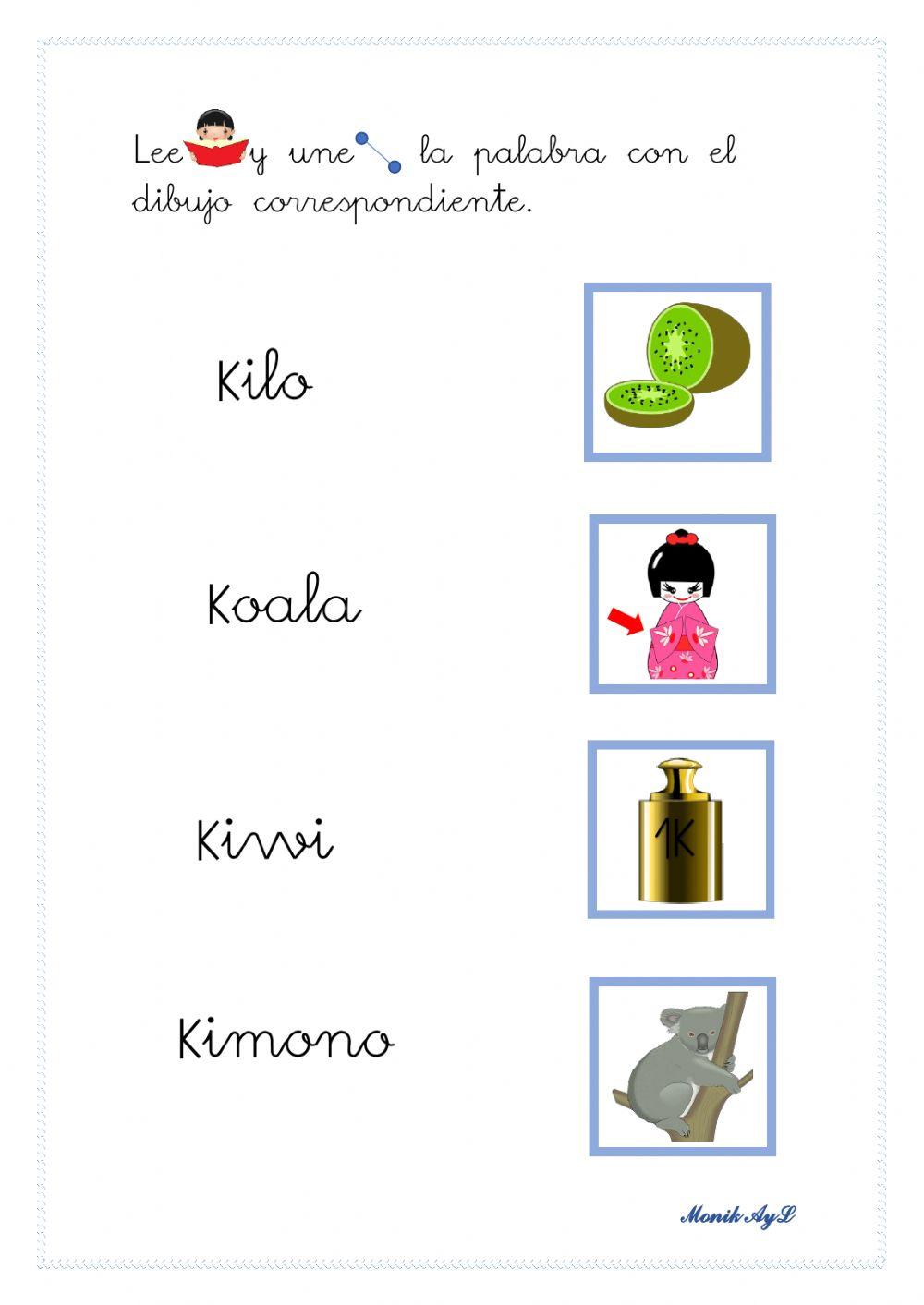 Lectura 38 + k. Asociación palabra - dibujo.