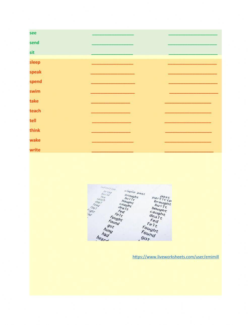 Irregular Verbs - table