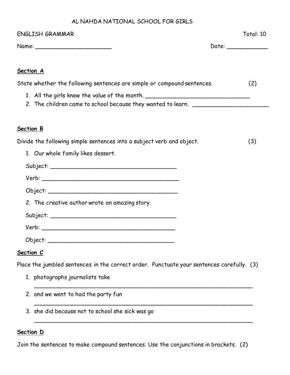 Simple and compound sentences