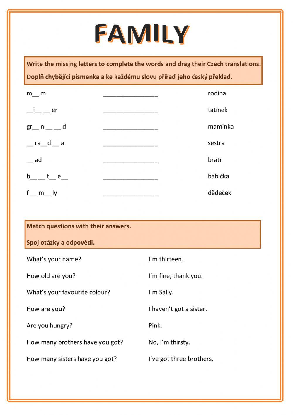 Family + Questions (Chit Chat 1, unit 6)