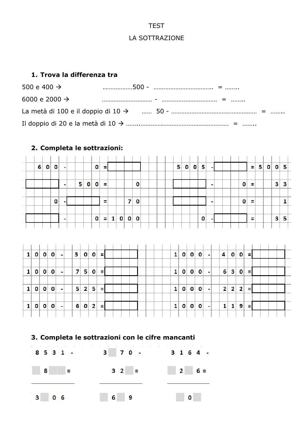 test sottrazione test sottrazione