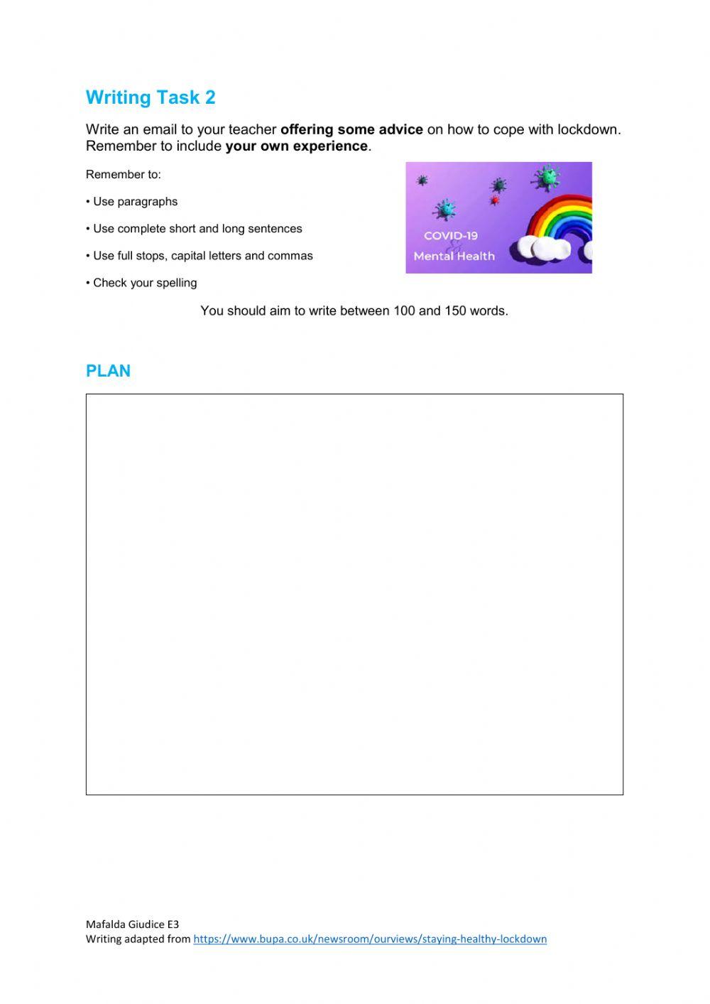 Staying Healthy in lockdown E3- Writing