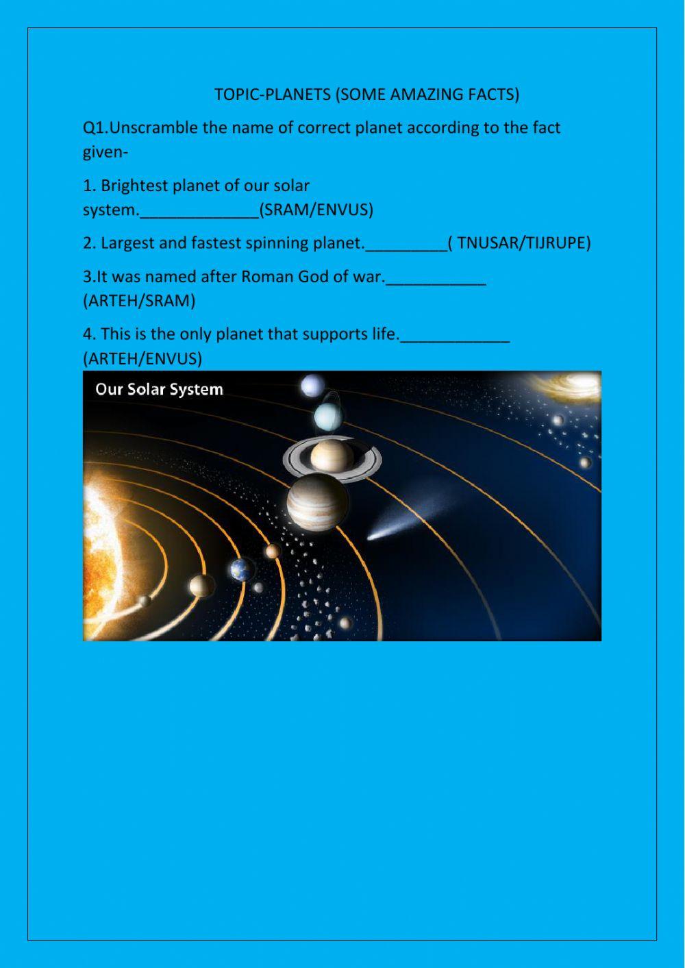 The solar system interactive exercise for 4 | Live Worksheets