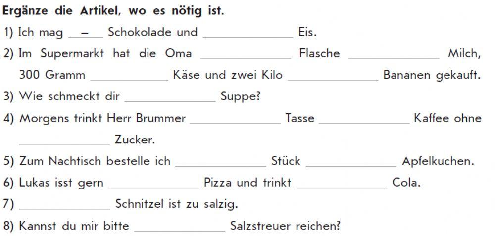 Ergänze die Artikel, wo es nötig ist.