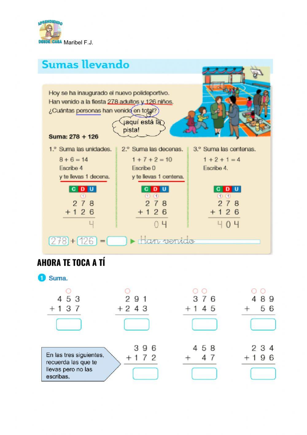 Sumas con llevadas hasta la centena