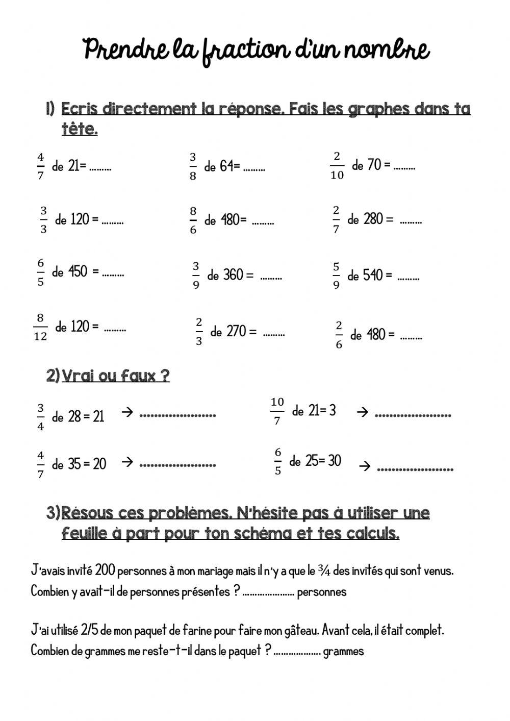 Fractions Cm2 Exercices Fractions opérateurs worksheet | Live Worksheets