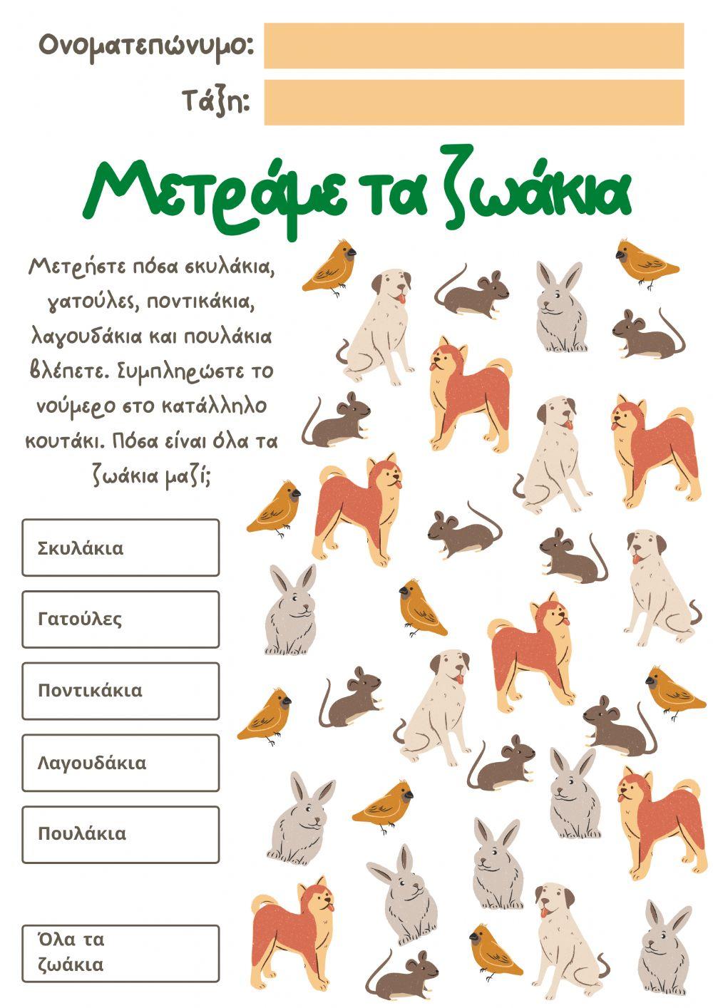 Φύλλο Εργασίας: Μετράμε τα ζωάκια