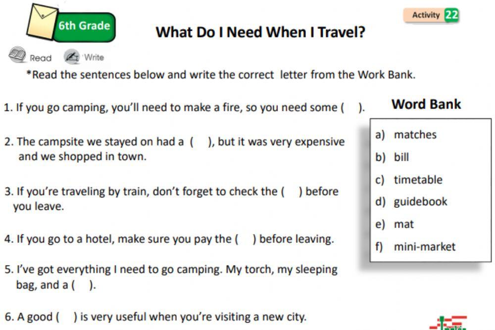 Traveling sentences vocabulary
