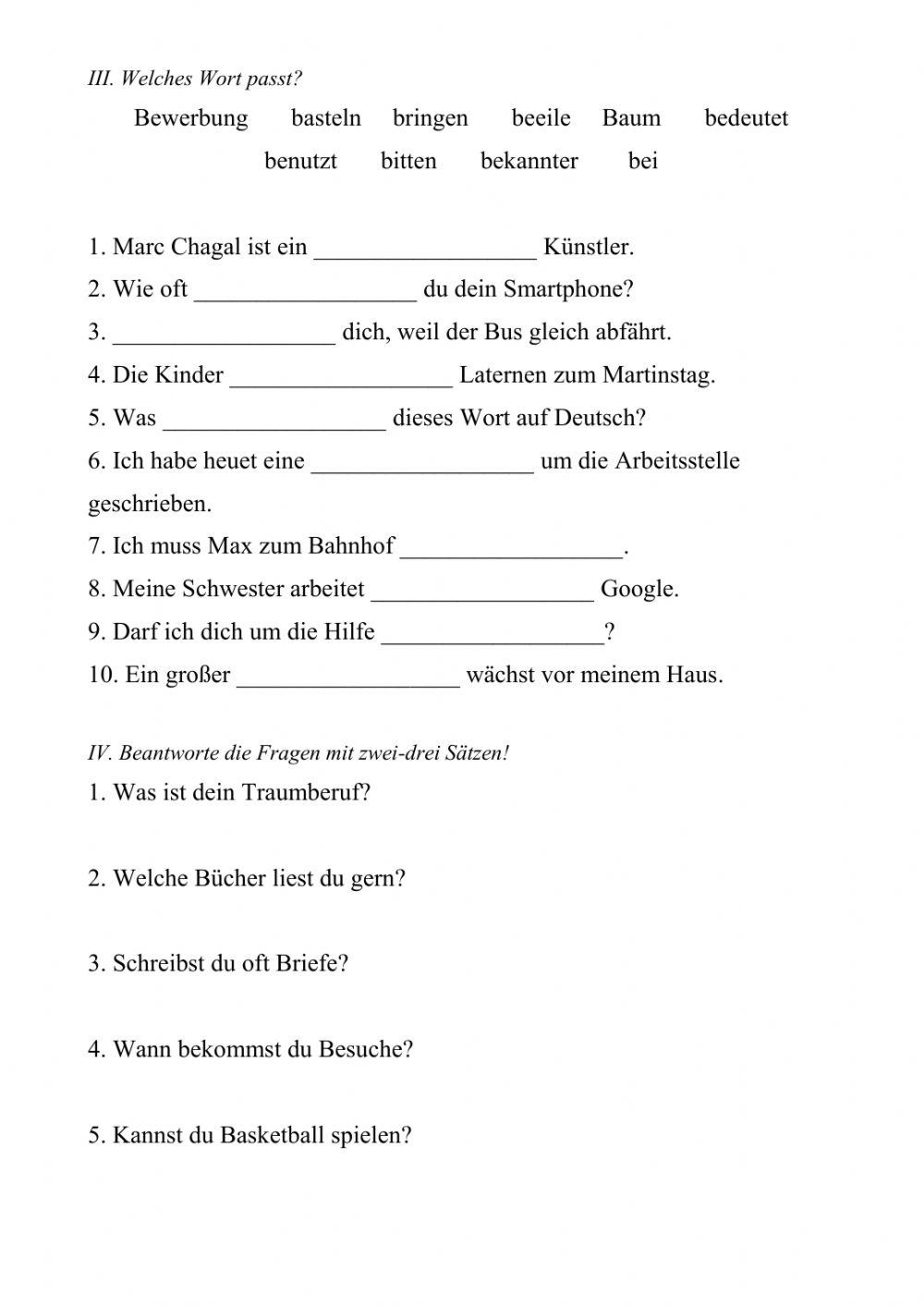 A2 Wortschatztraining, Buchstabe B