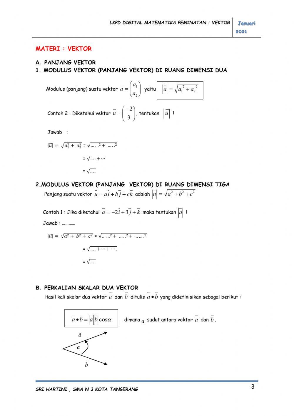 Lks  : vektor :Panjang dan sudut anyara 2 vektor