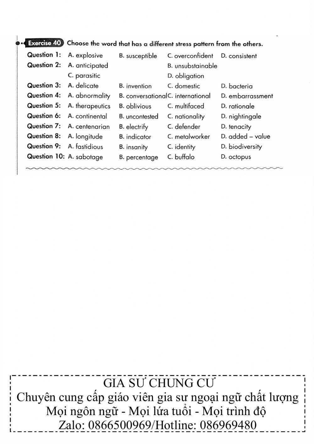 Tự học đột phá - Trọng âm Tiếng Anh - Đề 04
