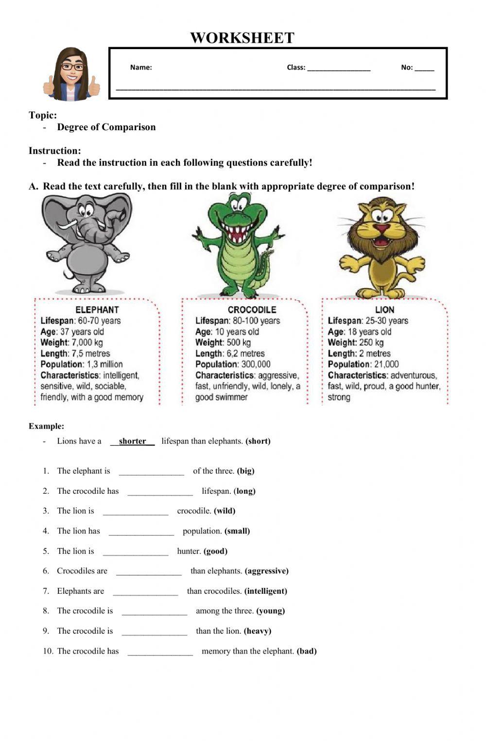 Degree of comparison online exercise for live worksheets