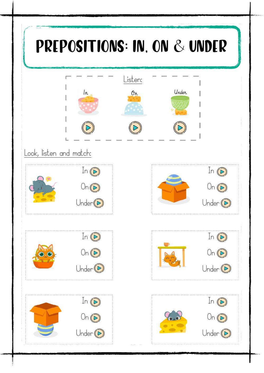 Prepositions: in, on and under