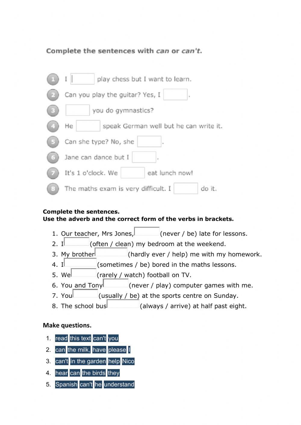 Adverbs of frequency and Can-Can't