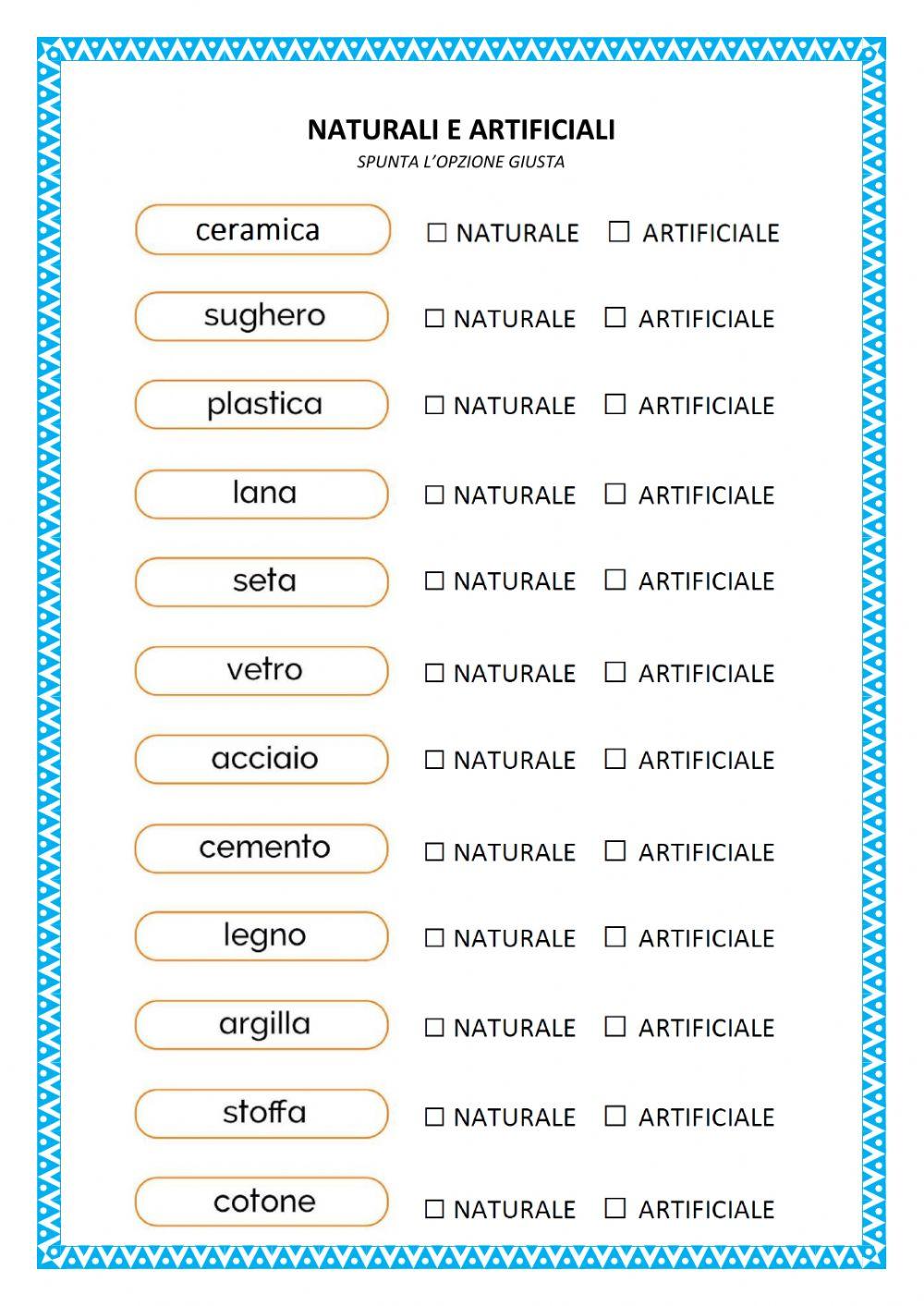 Materiali naturali e artificiali
