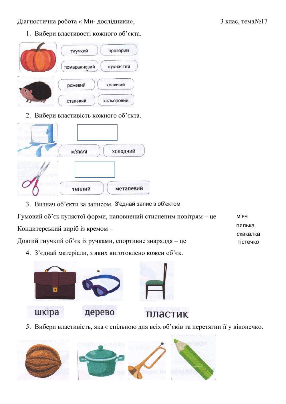 Діагностична робота №17 Ми - дослідники, до підручника Т. Воронцової