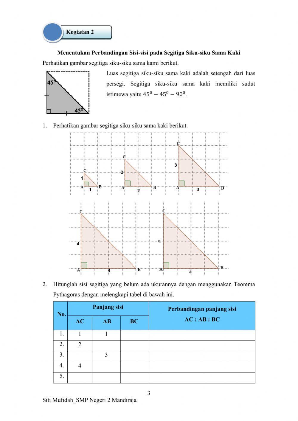 Lembar Kerja Matematika mengenai Teorema Pythagoras