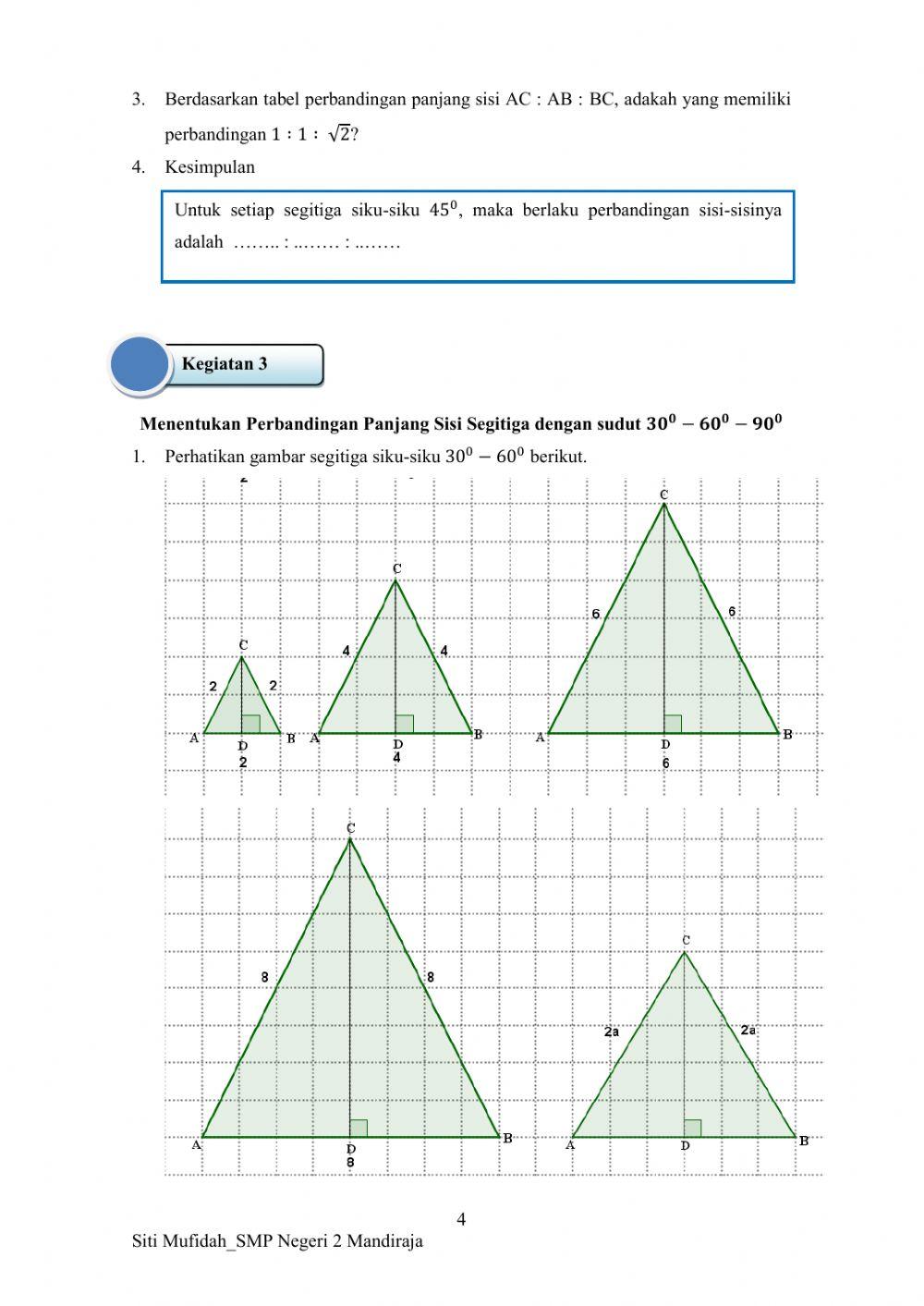 Lembar Kerja Matematika mengenai Teorema Pythagoras
