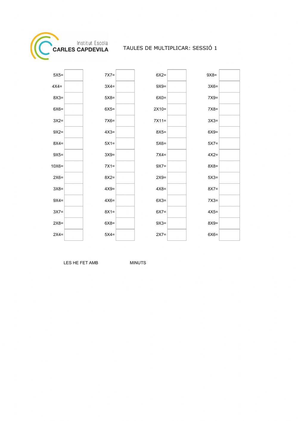 TAULES MULTIPLICAR SESSIÓ 1 