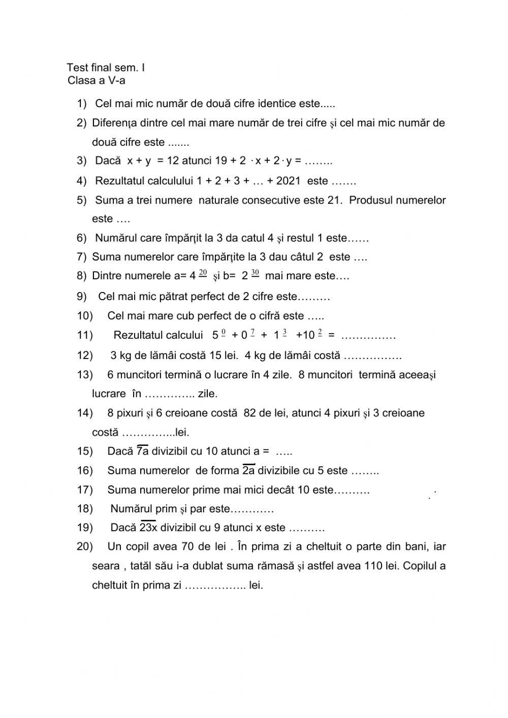 Test la final de sem.I