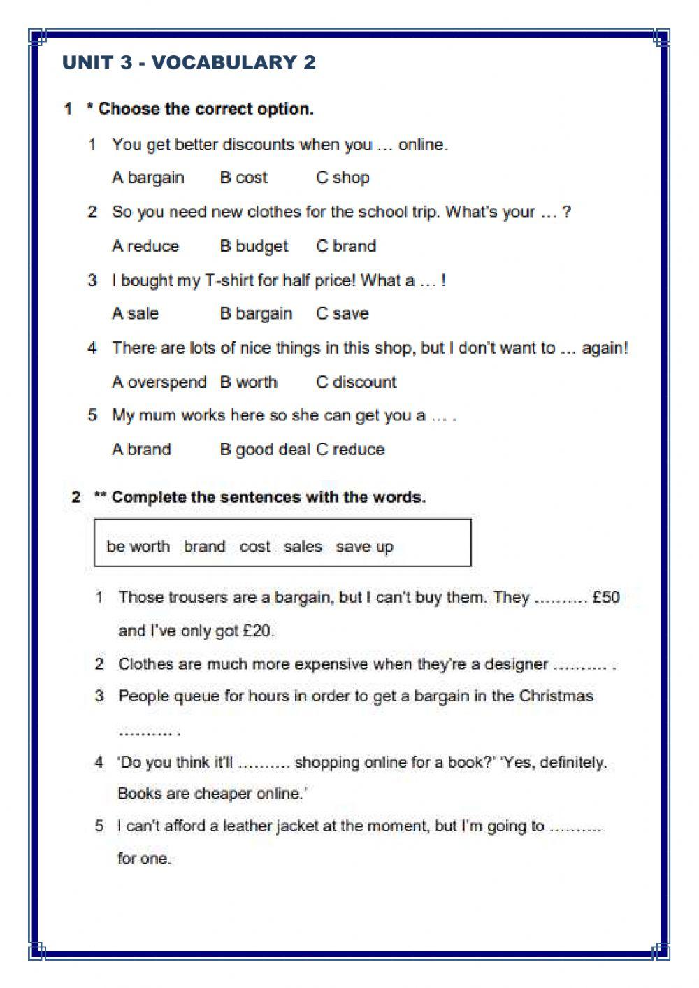 Vocabulary shopping 2