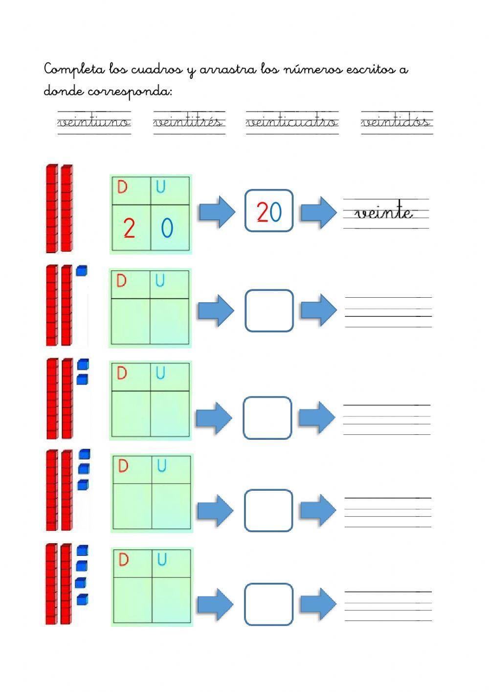 Números del 20 al 29
