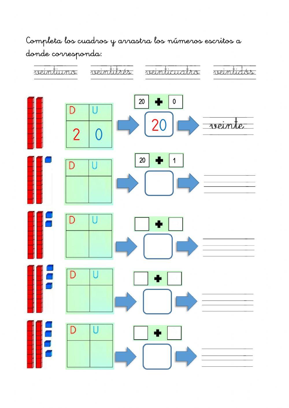 Números de 20 al 29