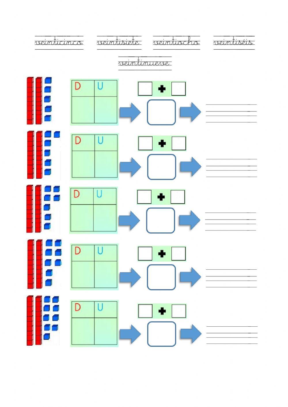 Números de 20 al 29