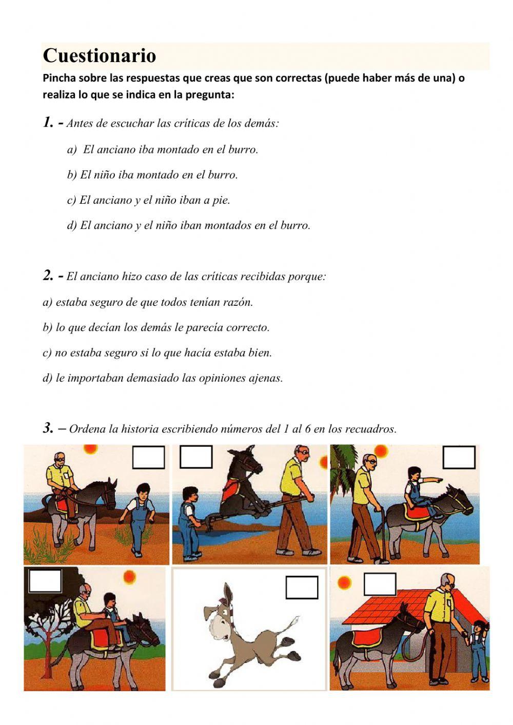 Comprensión Lectora -El anciano, el niño y el burro- 3º Primaria