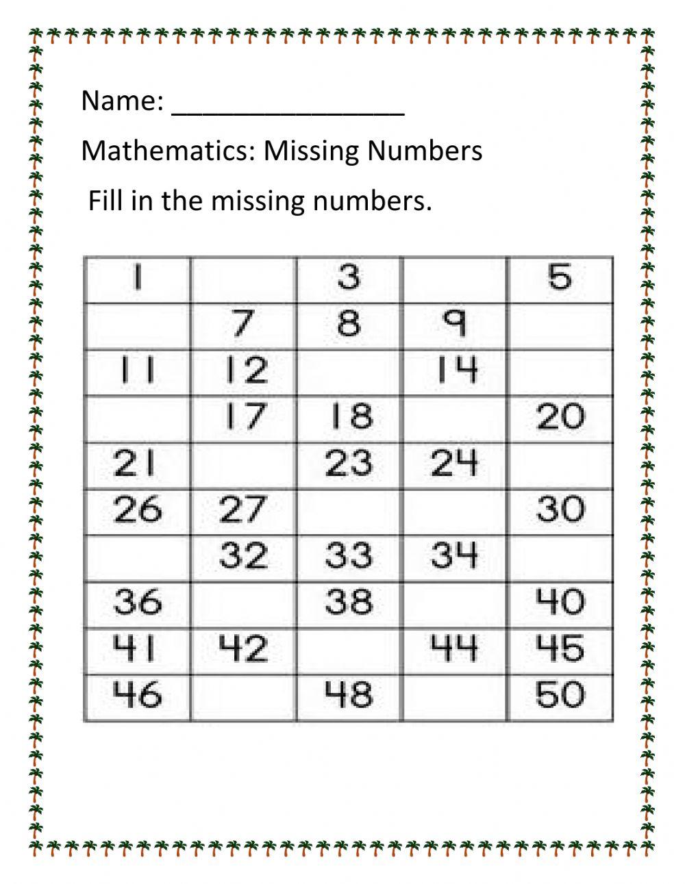 Mising number chart