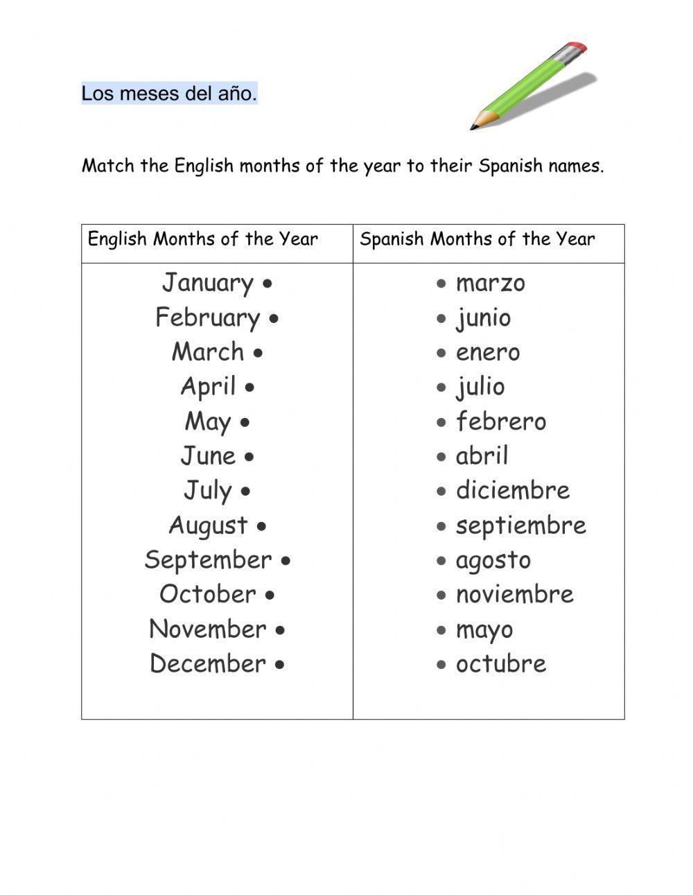 Spanish Months of the Year