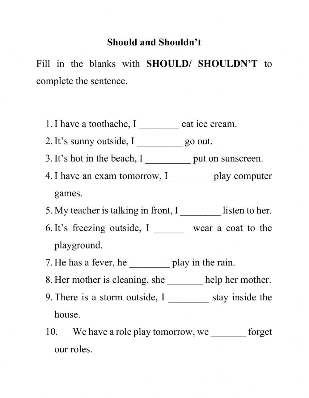Should Or Shouldn t Worksheet Worksheet Live Worksheets should-or-shouldn-t-worksheet-worksheet-live-worksheets
