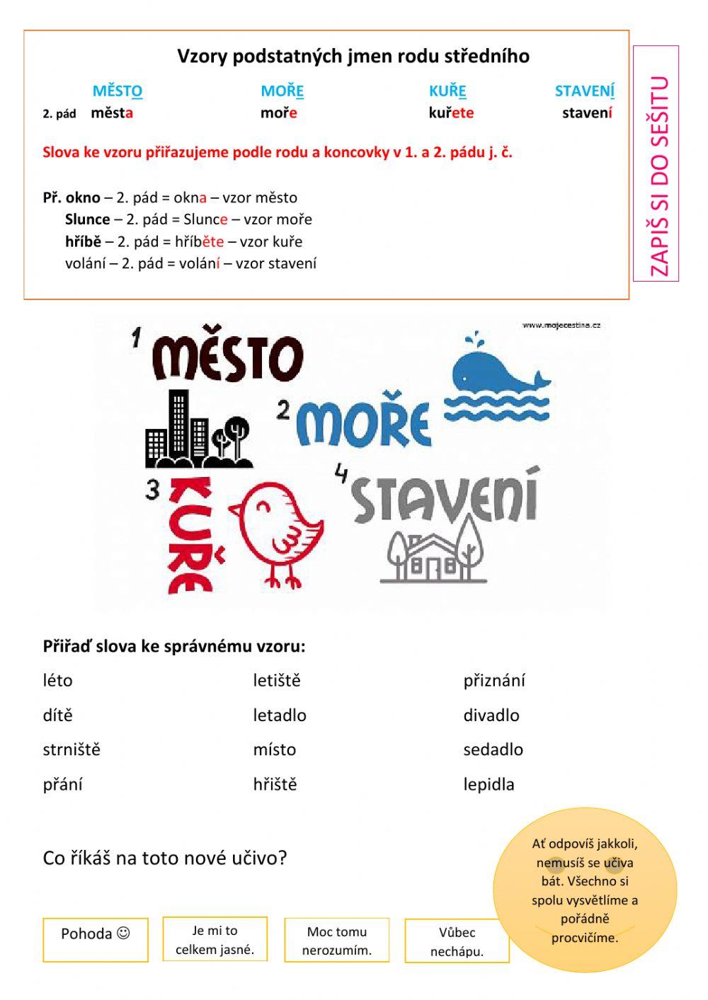 Vzory podstatných jmen rodu středního