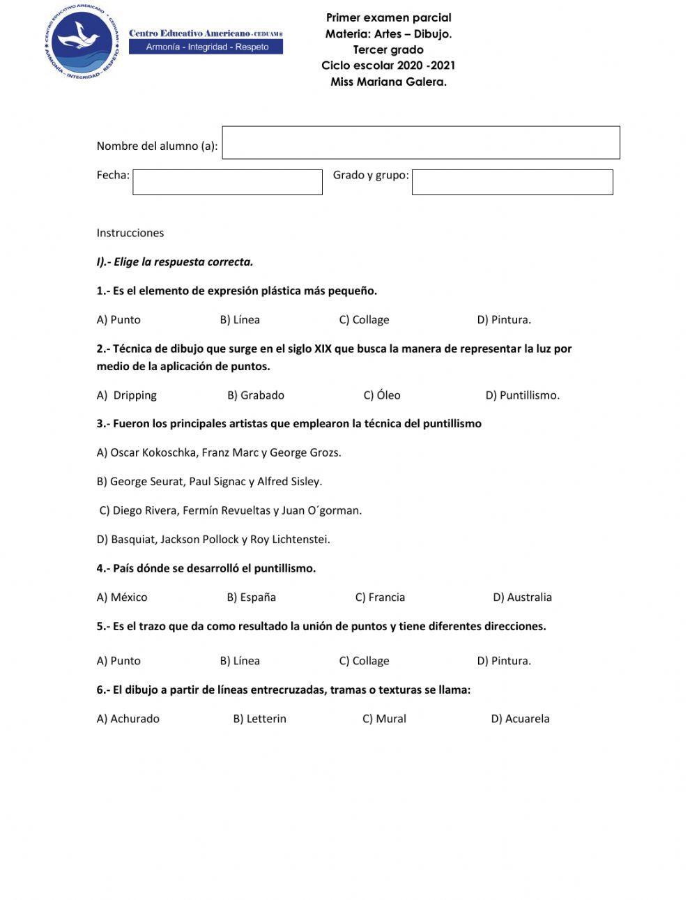 Cuestionario punto, linea y sombra