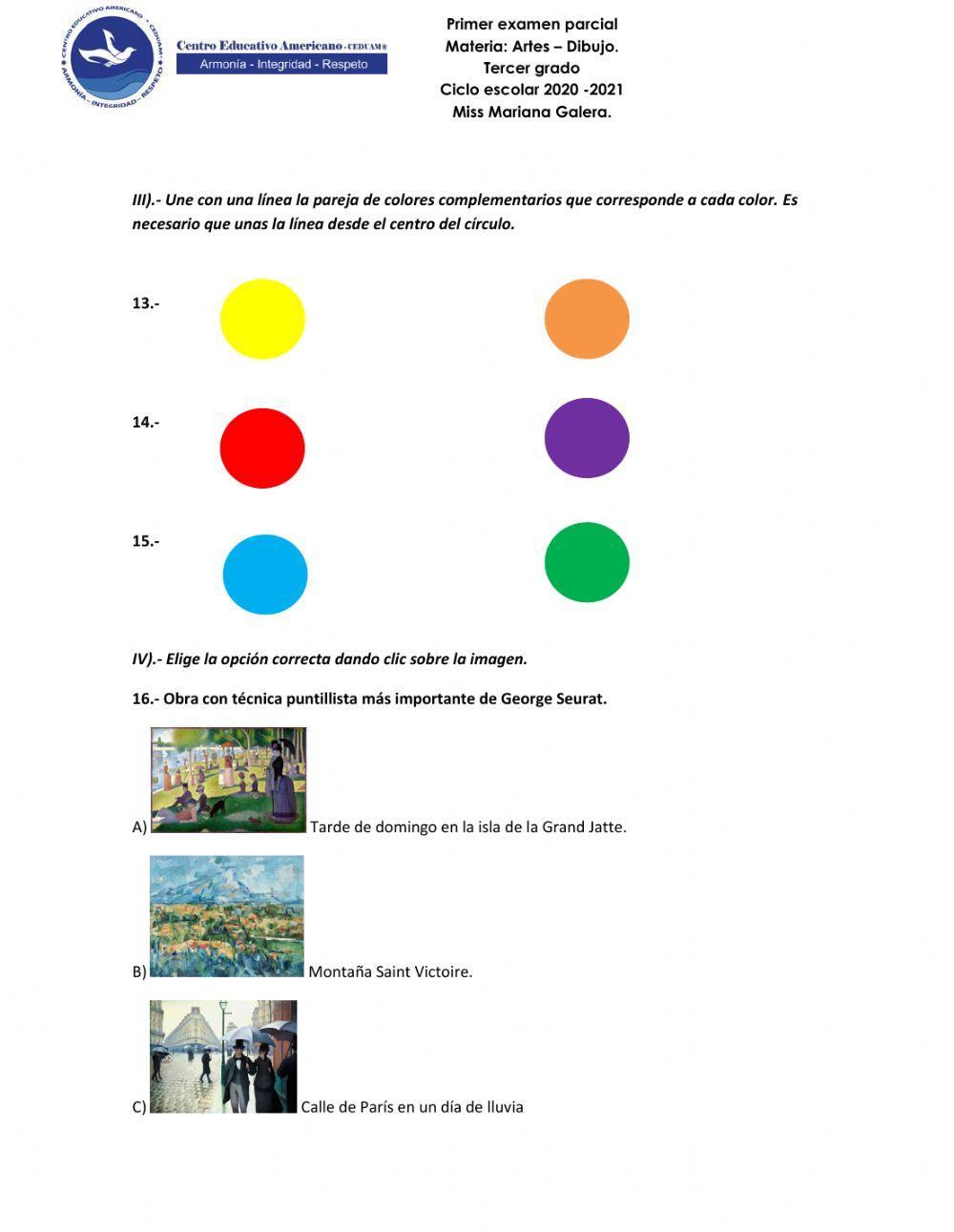 Cuestionario punto, linea y sombra