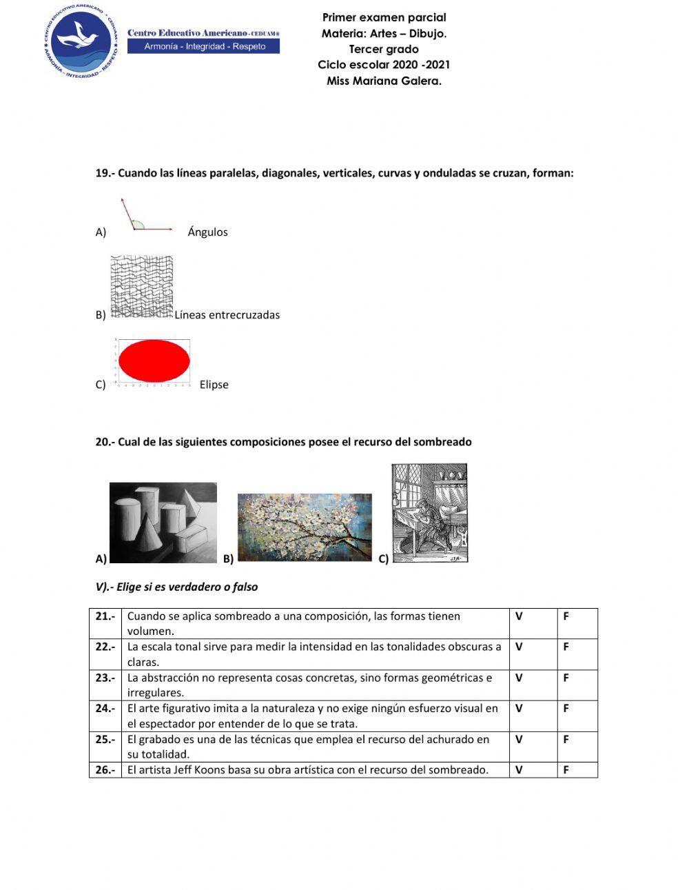 Cuestionario punto, linea y sombra
